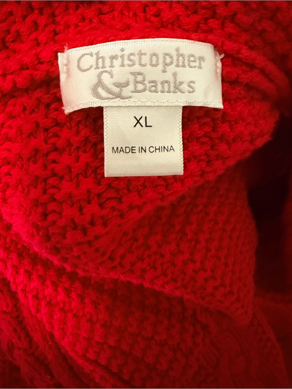 Christopher & Banks XL Red Cable Knit Full Zip Cotton Cardigan Sweater Fisherman - Picture 8 of 9